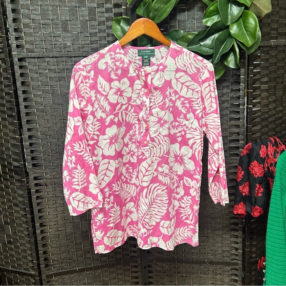 Vintage Lauren Ralph Lauren link white button up blouse small cotton floral